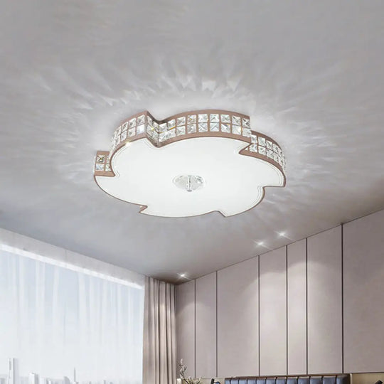 Modern Champagne Led Ceiling Light With Square - Cut Crystals 16.5’/21.5’ Width / 16.5’