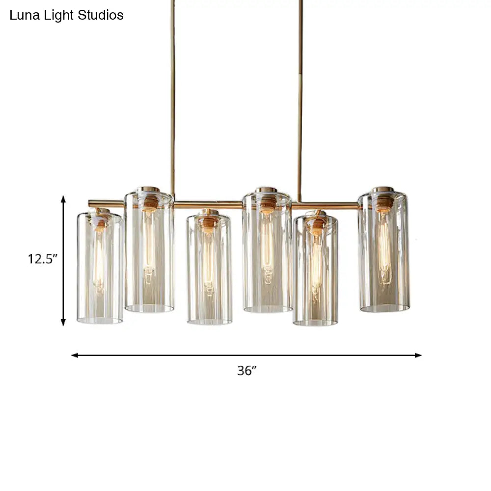 Modern Champagne Pendant Lighting Fixture With Cognac Glass Shades - 6 Bulbs Dining Room Island