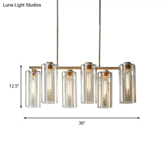 Modern Champagne Pendant Lighting Fixture With Cognac Glass Shades - 6 Bulbs Dining Room Island