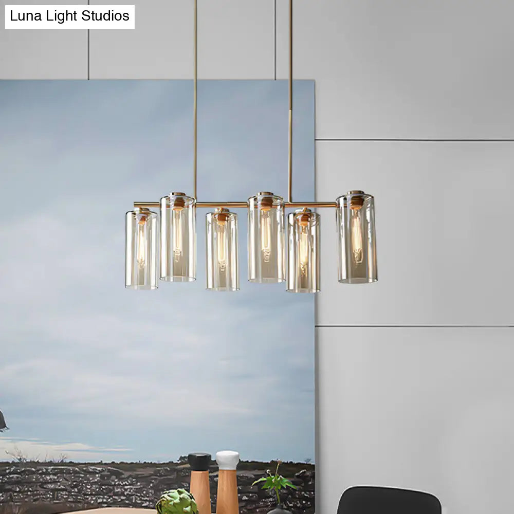 Modern Champagne Pendant Lighting Fixture With Cognac Glass Shades - 6 Bulbs Dining Room Island