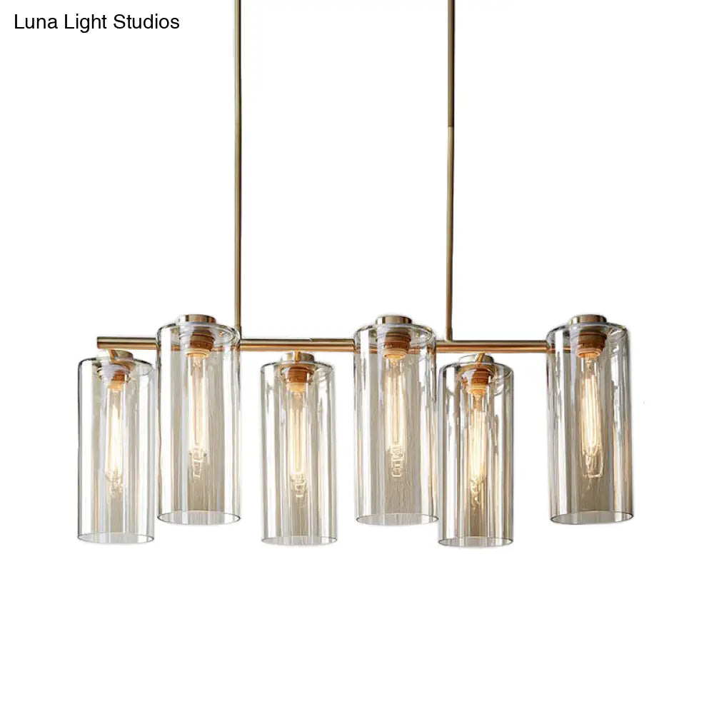 Modern Champagne Pendant Lighting Fixture With Cognac Glass Shades - 6 Bulbs Dining Room Island