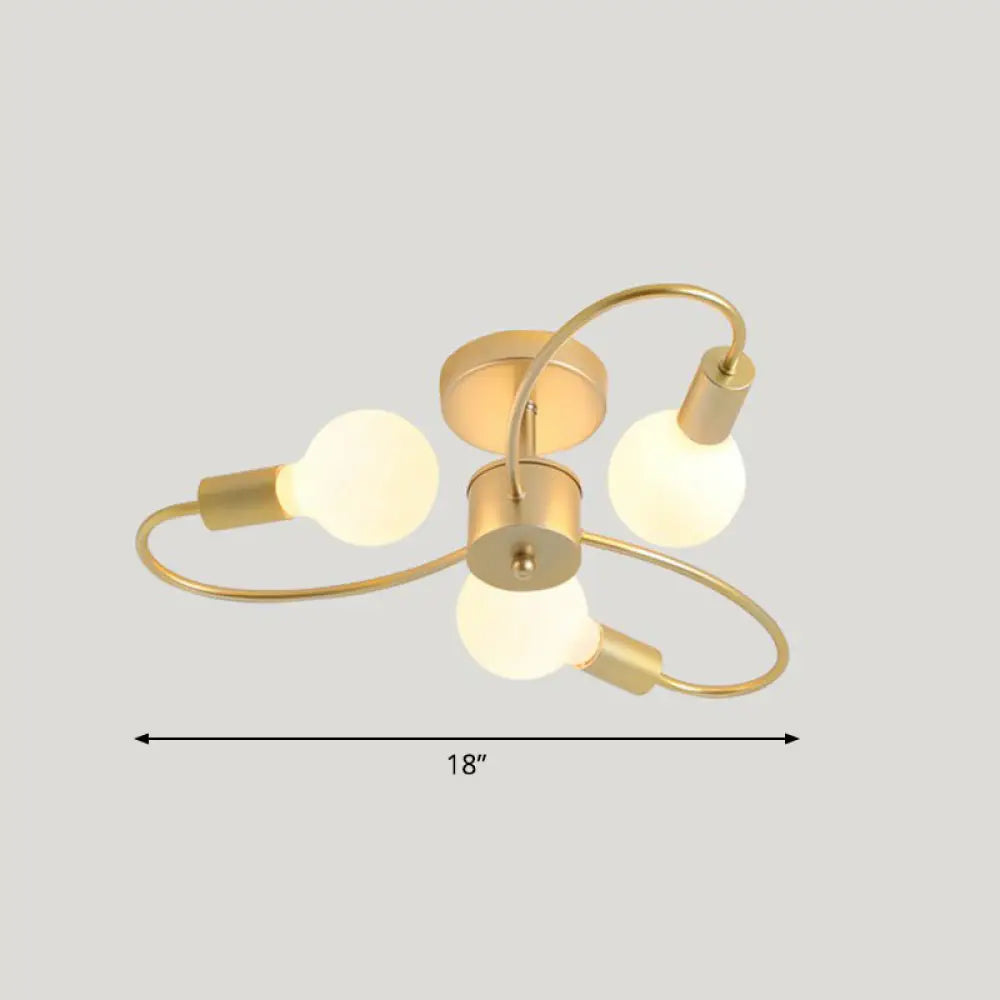 Modern Champagne Whirled Semi Flush Light For Bedroom - Stylish Metal Ceiling Fixture 3 /