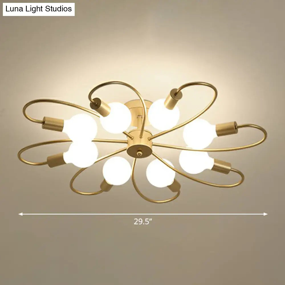 Modern Champagne Whirled Semi Flush Light For Bedroom - Stylish Metal Ceiling Fixture