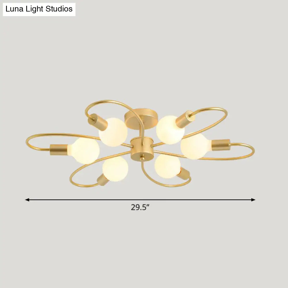 Modern Champagne Whirled Semi Flush Light For Bedroom - Stylish Metal Ceiling Fixture 6 /