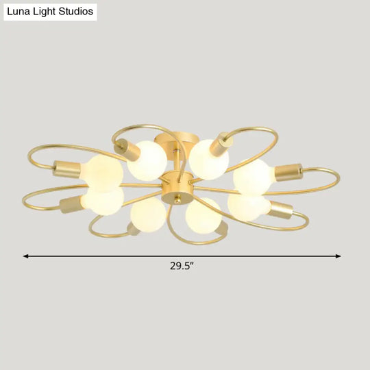 Modern Champagne Whirled Semi Flush Light For Bedroom - Stylish Metal Ceiling Fixture 8 /