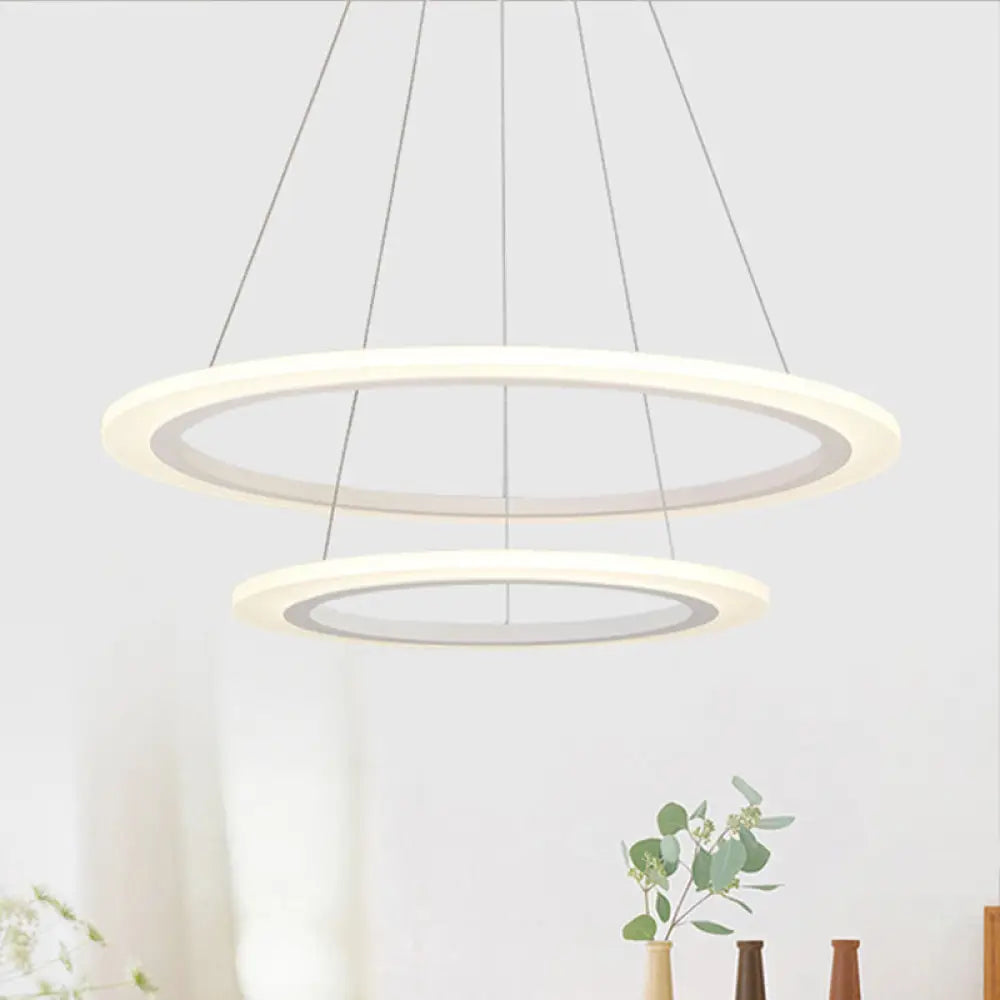 Modern Chandelier With Acrylic Shade - Contemporary Pendant Light Warm/White Illumination White /