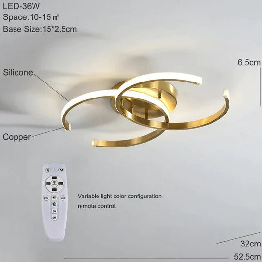 Modern Changeable Led Ceiling Lamp Living Room Copper Ceiling Lights Bedroom Kitchen Fixtures Led Lighting With Remote Control