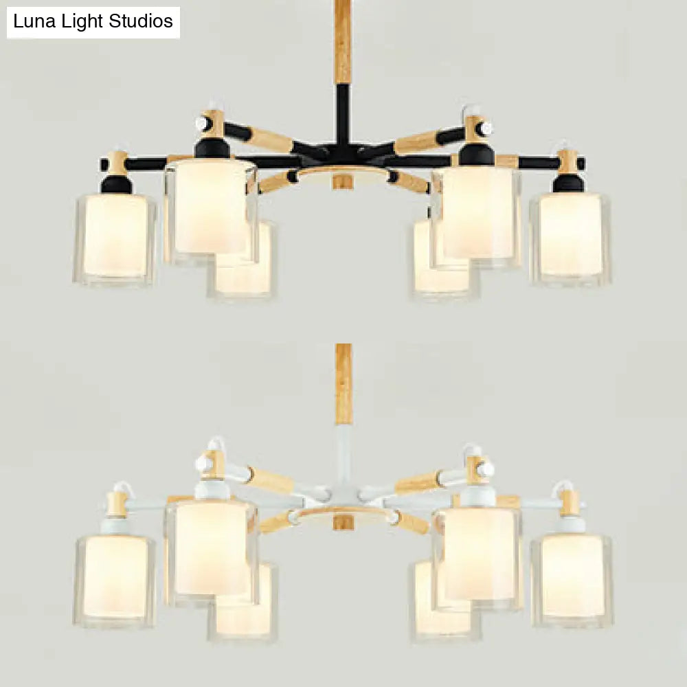 Modern Chic Glass Cylinder Hanging Pendant Lamp With 6 Lights For Bedroom