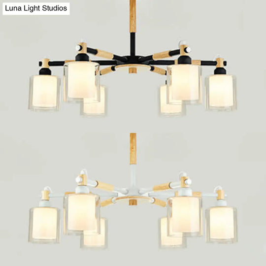 Modern Chic Glass Cylinder Hanging Pendant Lamp With 6 Lights For Bedroom