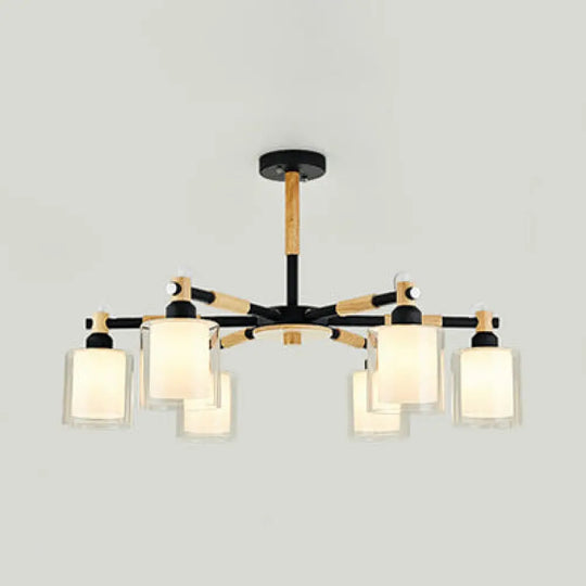 Modern Chic Glass Cylinder Hanging Pendant Lamp With 6 Lights For Bedroom Black