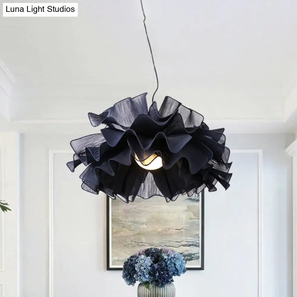 Modern White/Navy Blue Hand Woven Layered Pendant Light With Fabric Shade