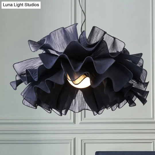 Modern White/Navy Blue Hand Woven Layered Pendant Light With Fabric Shade Navy