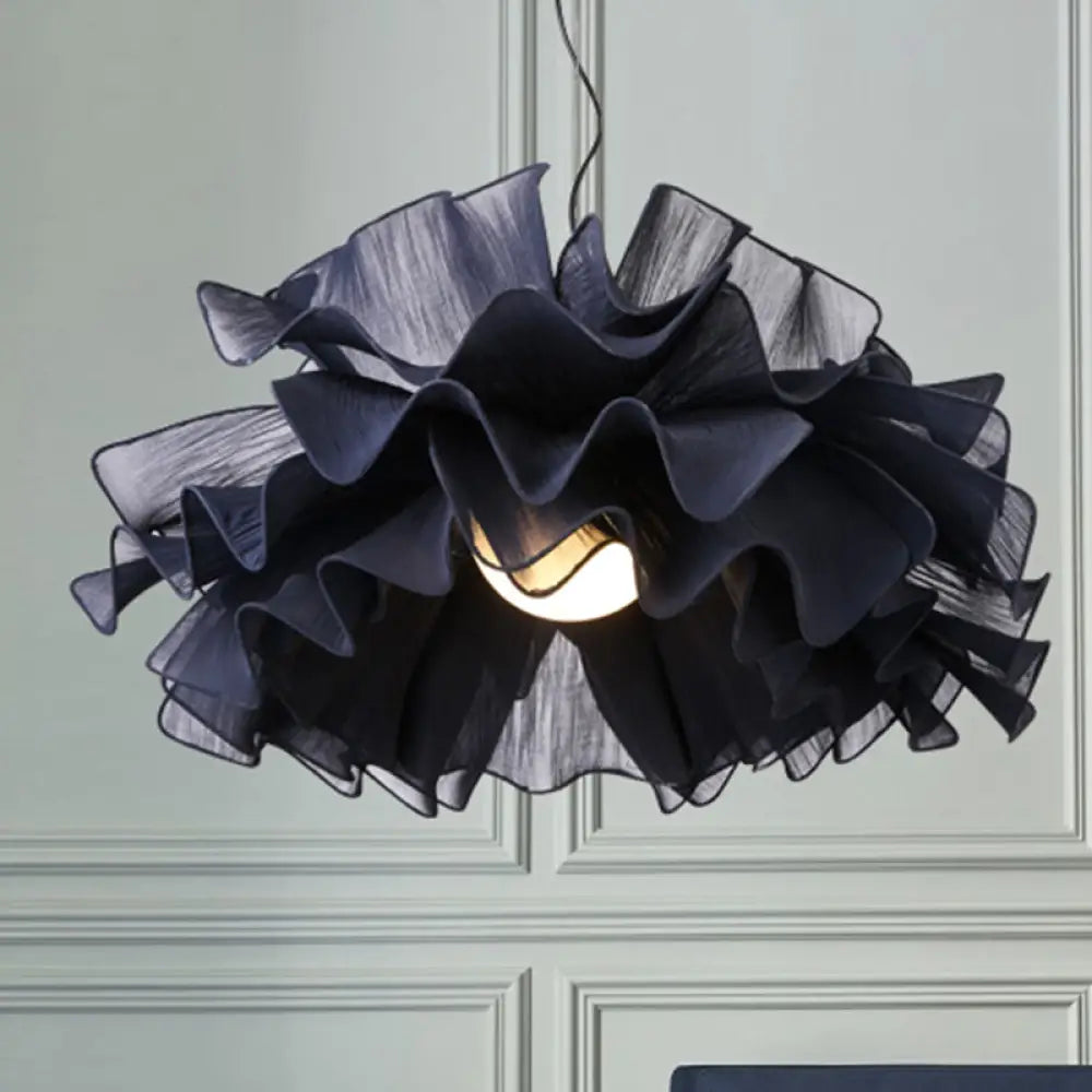 Modern Chic Hand Woven Layered Pendant Light Fixture - White/Navy Blue With Fabric Shade Navy