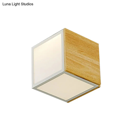 Modern Chinese Led Flush Mount Light - Wooden Box Design With Warm/White