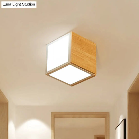 Modern Chinese Led Flush Mount Light - Wooden Box Design With Warm/White