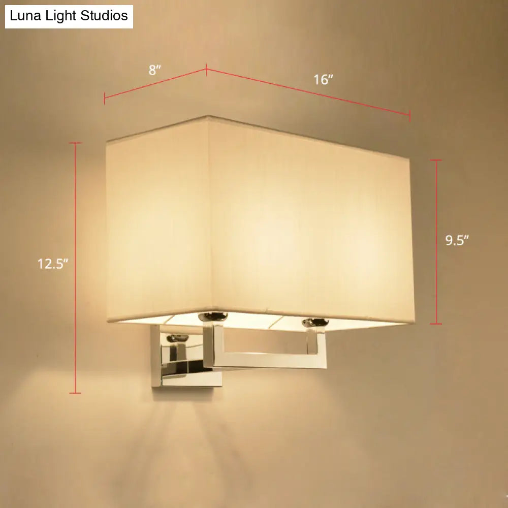 Modern Chrome 2-Light Rectangular Fabric Wall Lamp