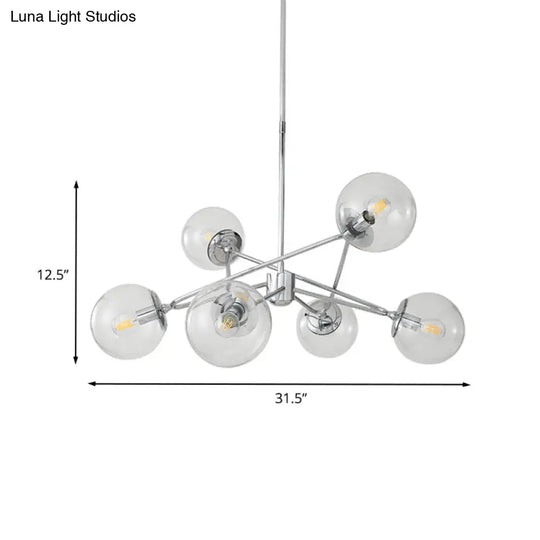 Modern Chrome 6-Light Bedroom Chandelier With Clear Glass Orb Shades