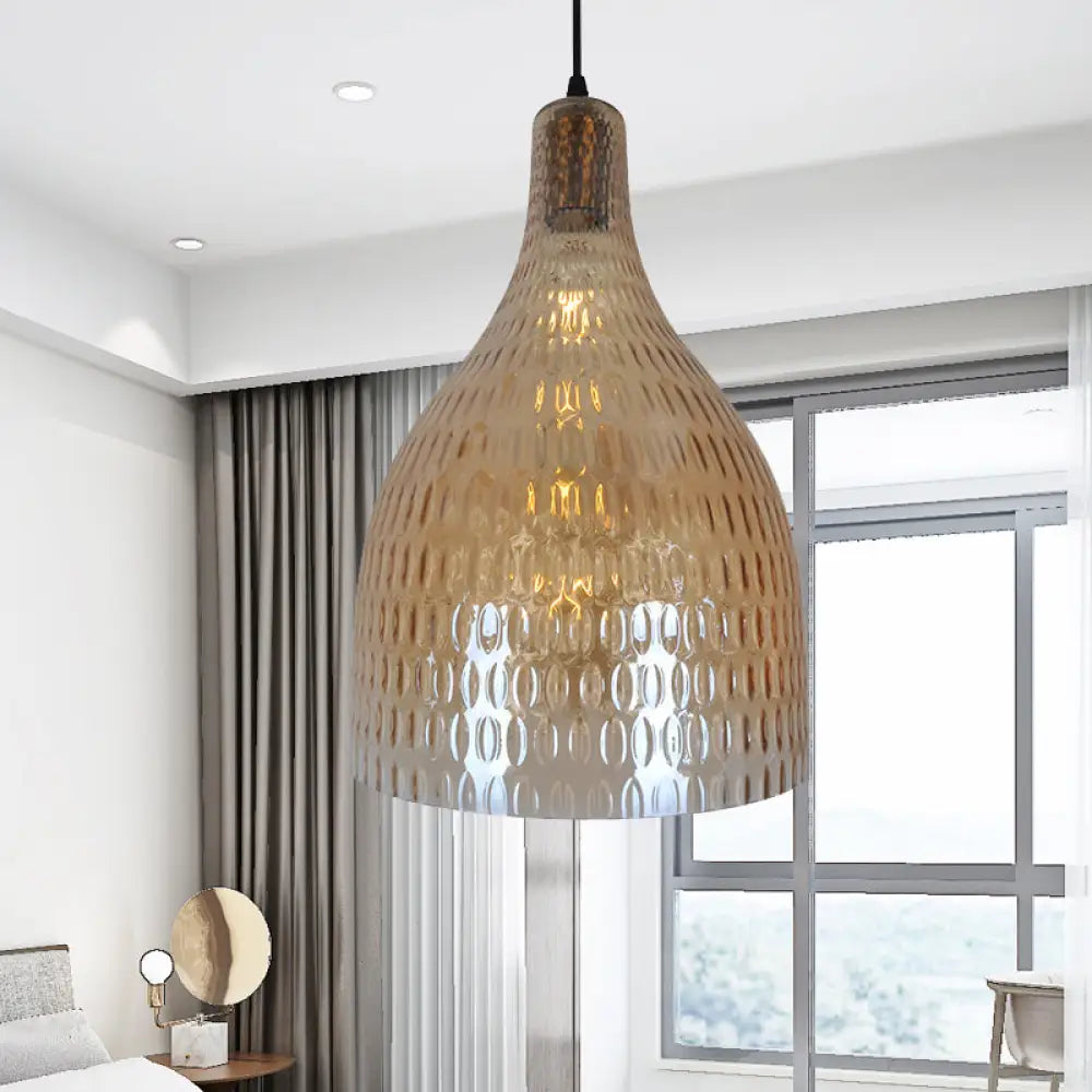 Modern Chrome And Amber Glass Jar Pendant Light For Bedroom