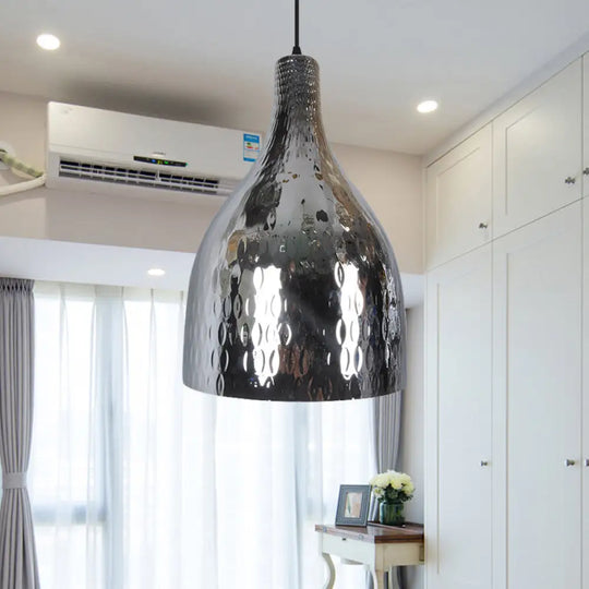 Modern Chrome And Amber Glass Jar Pendant Light For Bedroom