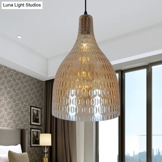 Modern Chrome And Amber Glass Jar Pendant Light For Bedroom