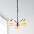 Modern Chrome And Wood Conical Chandelier With Frosted Glass - 3/5 Lights 3 /