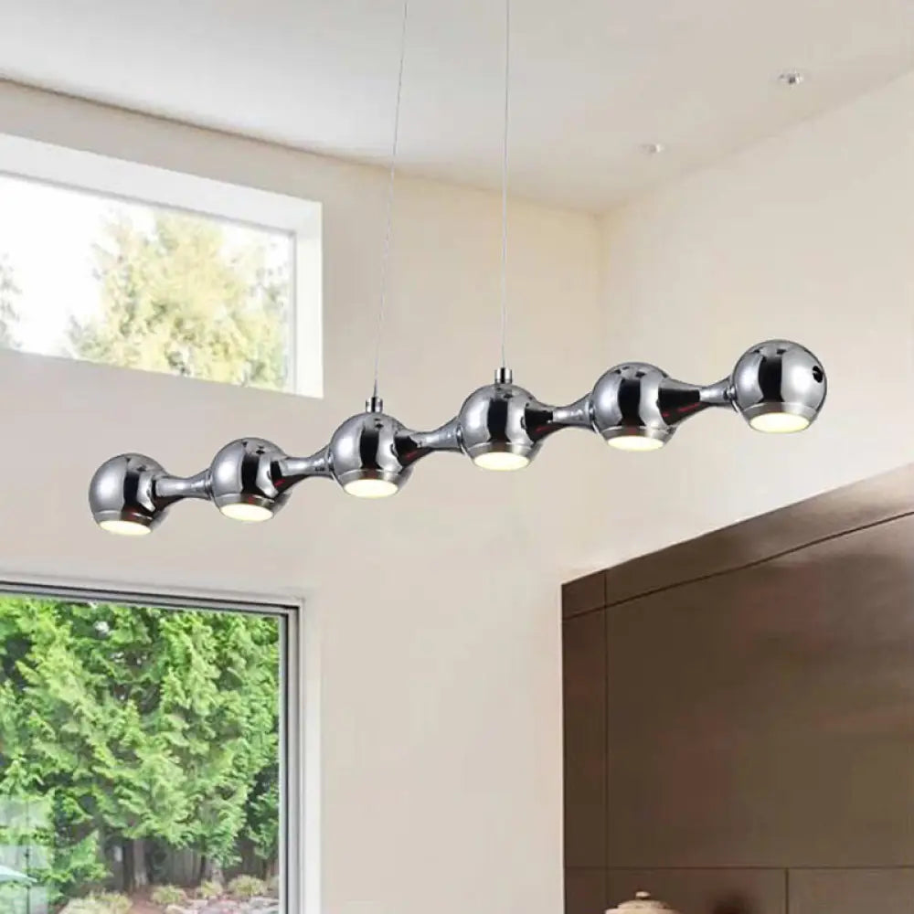 Modern Chrome Ball Pendant Ceiling Light With 6 Metal Lights - Warm/White Island Lighting For Living