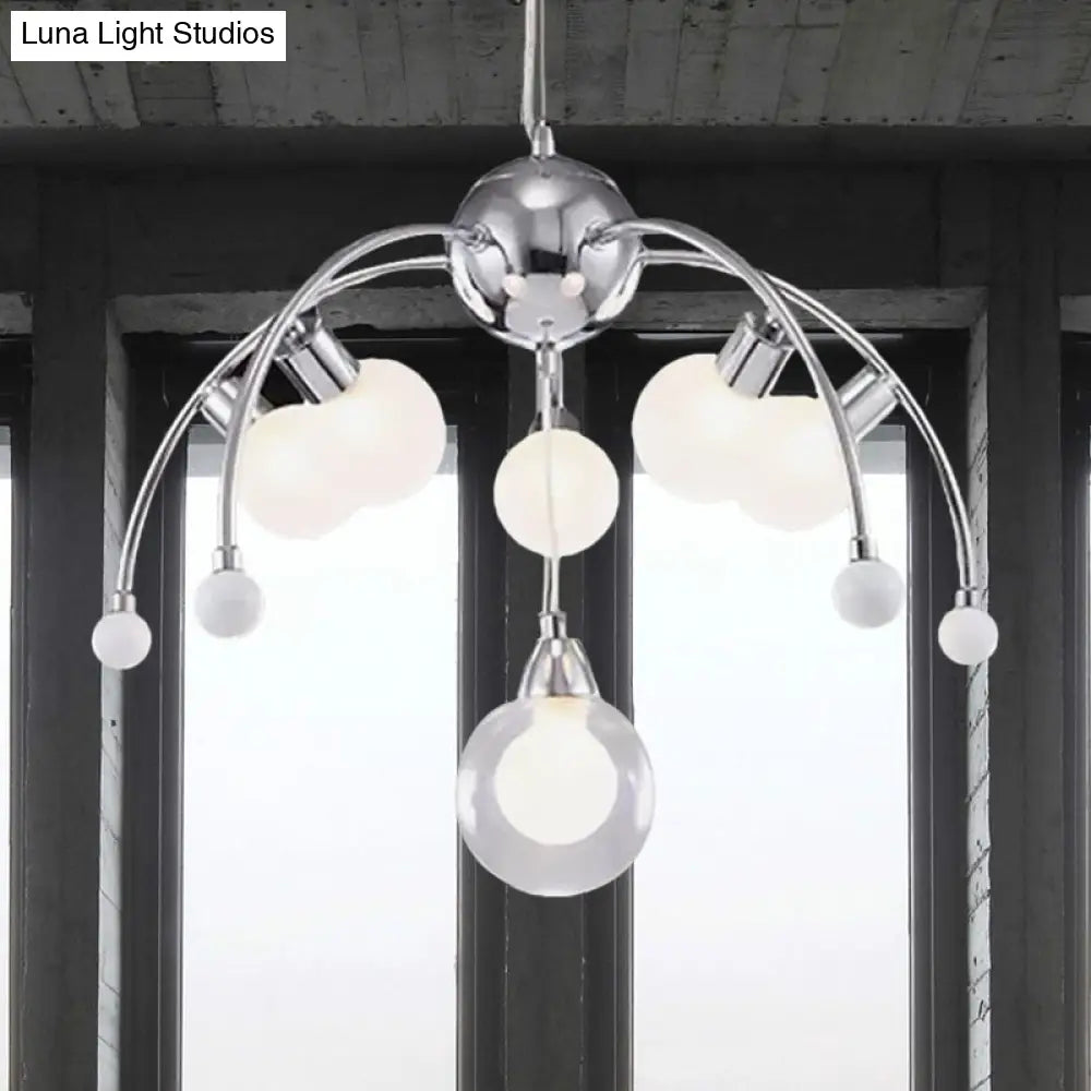 Modern Chrome Bubble Chandelier With White Glass And Led Lights - 6/9 Light Ceiling Fixture