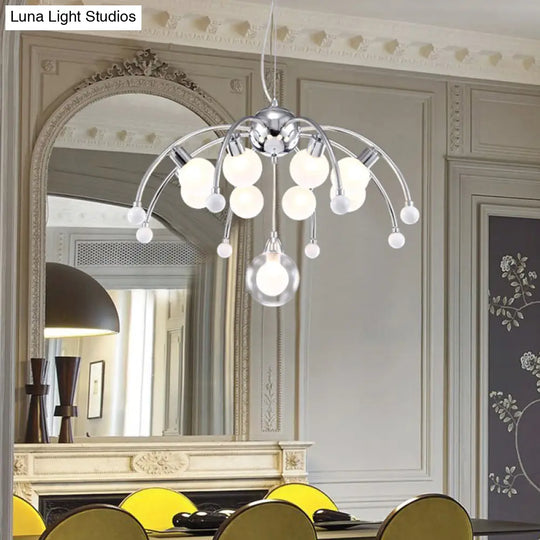 Modern Chrome Bubble Chandelier With White Glass And Led Lights - 6/9 Light Ceiling Fixture