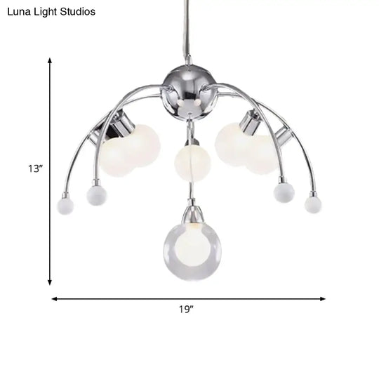 Modern Chrome Bubble Chandelier With White Glass And Led Lights - 6/9 Light Ceiling Fixture