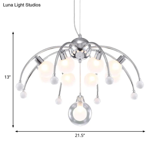 Modern Chrome Bubble Chandelier With White Glass And Led Lights - 6/9 Light Ceiling Fixture