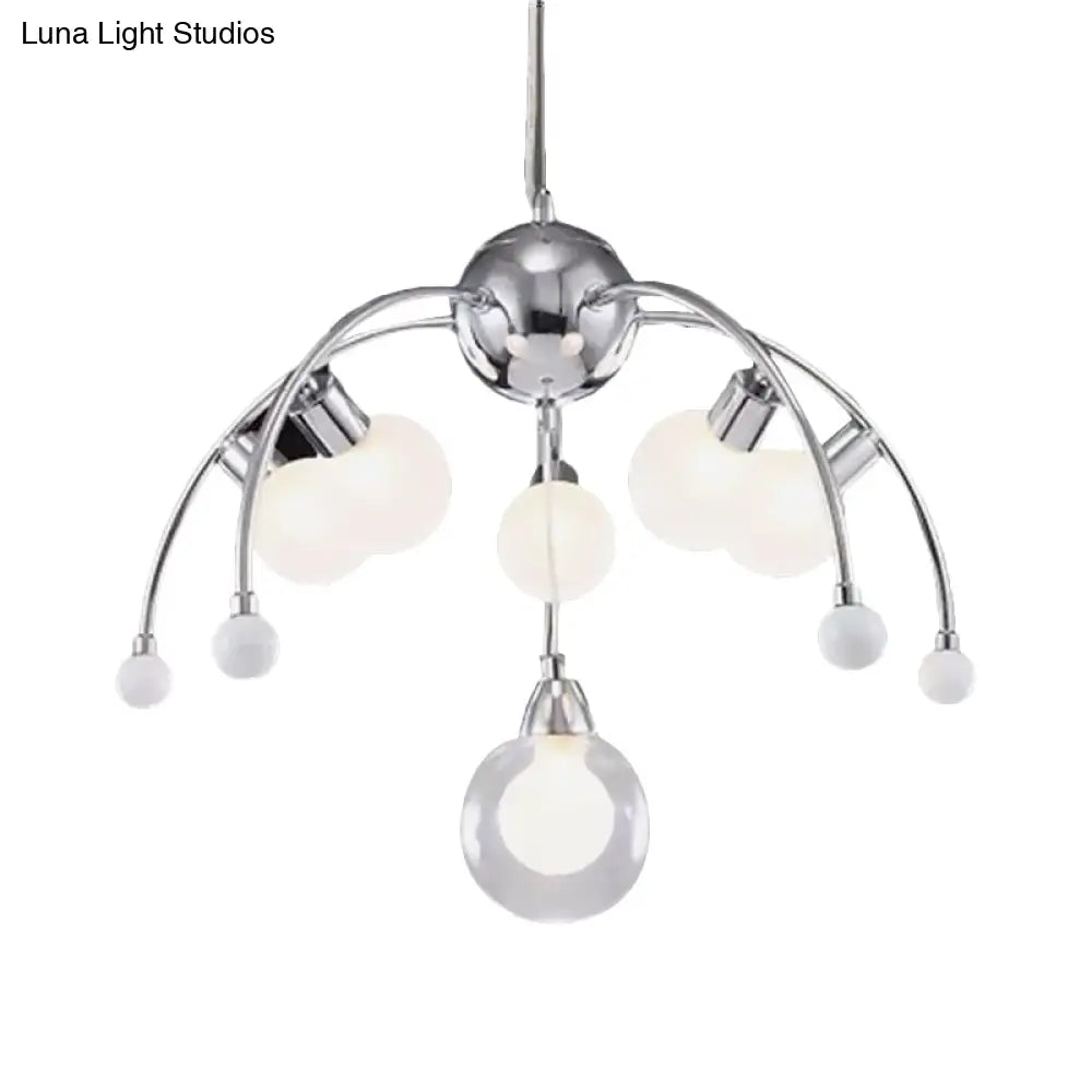 Modern Chrome Bubble Chandelier With White Glass And Led Lights - 6/9 Light Ceiling Fixture