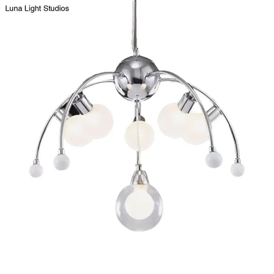 Modern Chrome Bubble Chandelier With White Glass And Led Lights - 6/9 Light Ceiling Fixture