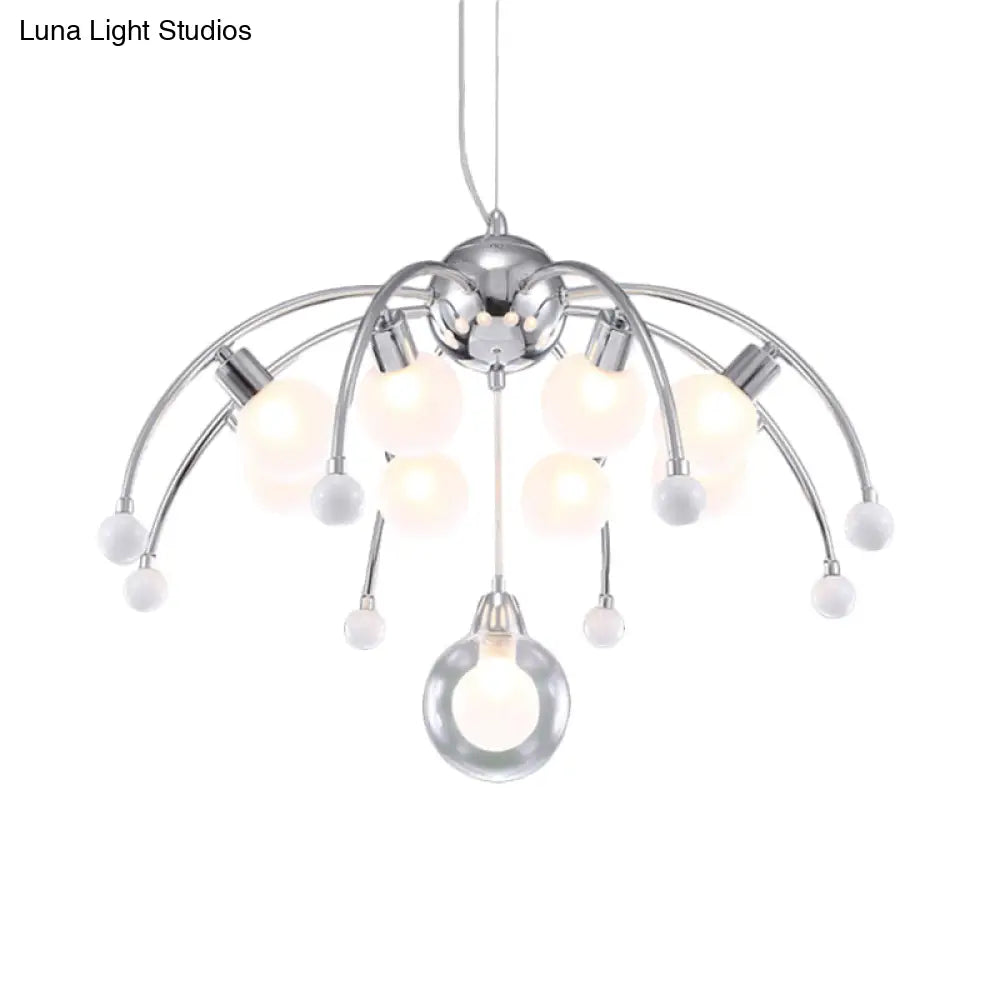 Modern Chrome Bubble Chandelier With White Glass And Led Lights - 6/9 Light Ceiling Fixture