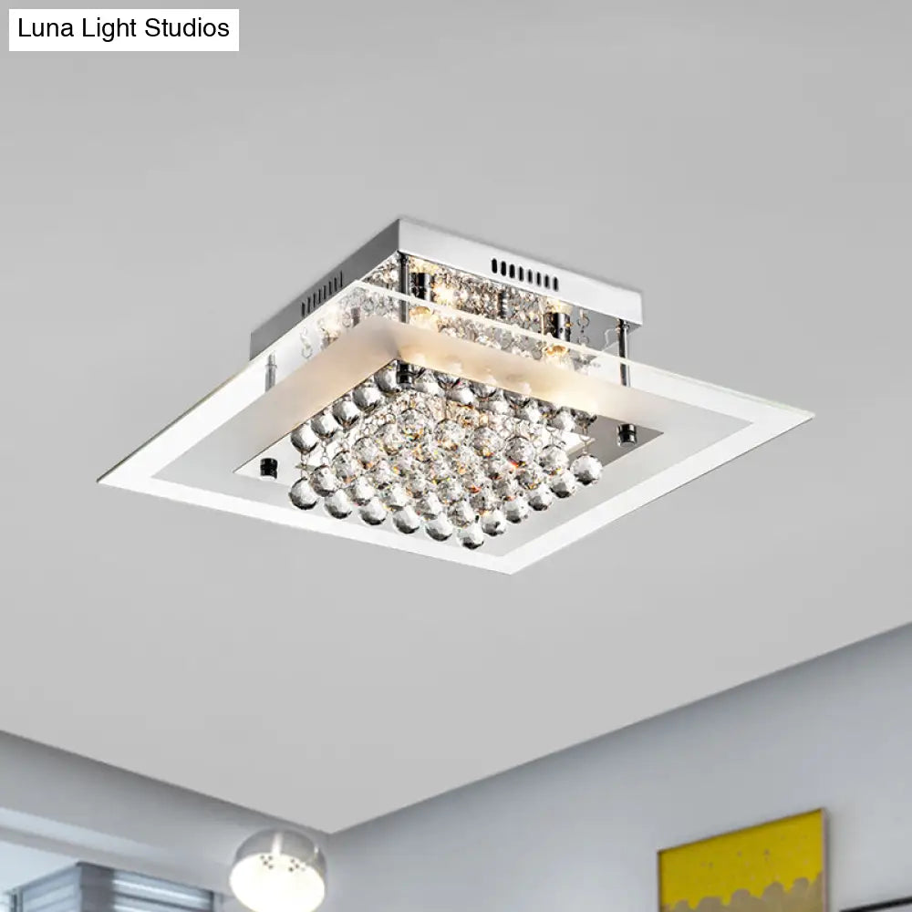 Modern Chrome Ceiling Light Fixture | 5-Head Semi Mount Clear Crystal Orbs Square Design