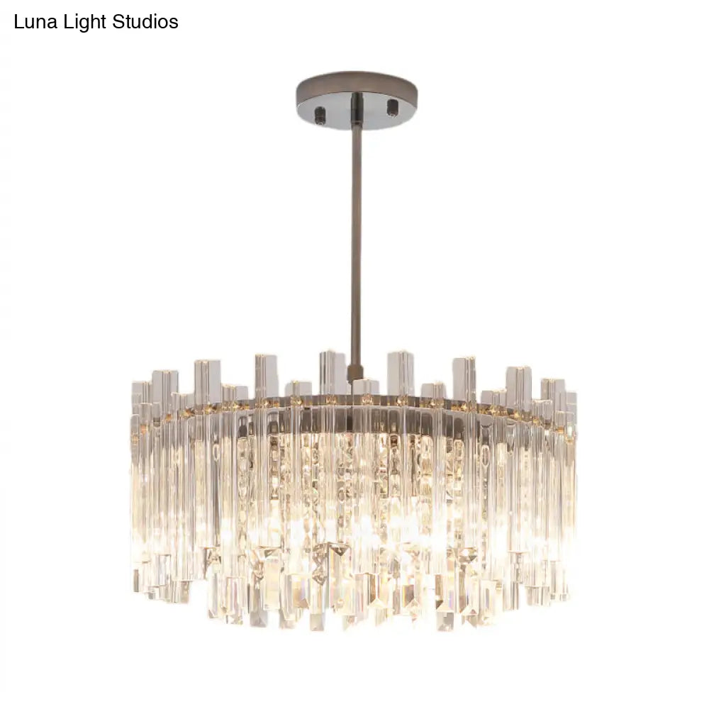 Modern Chrome Chandelier: 5-Light Dining Room Pendant With Prism Crystal