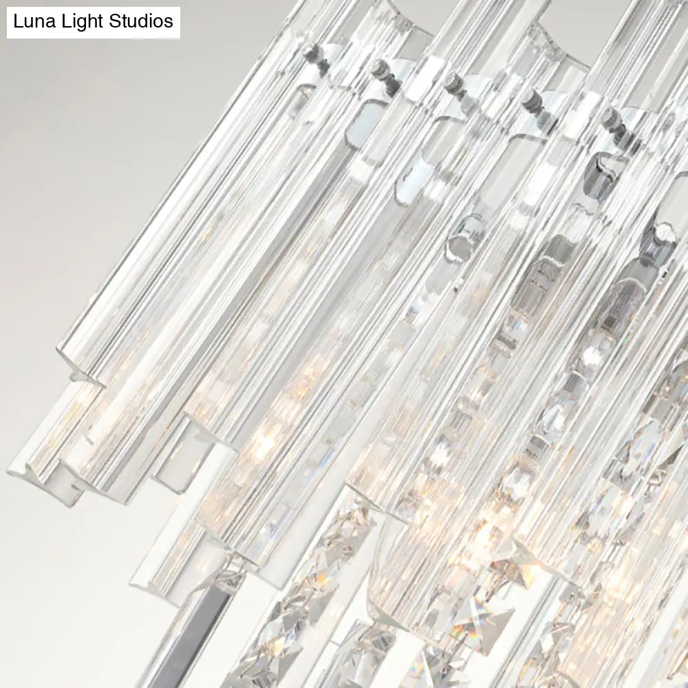 Modern Chrome Chandelier: 5-Light Dining Room Pendant With Prism Crystal