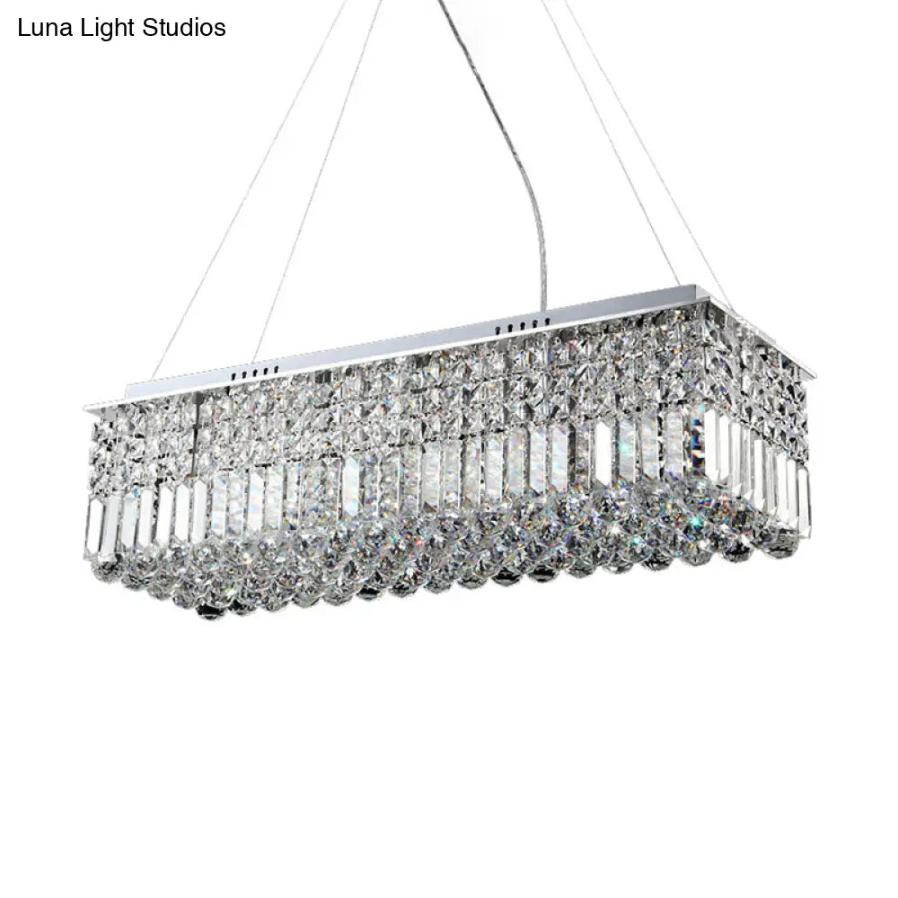 Modern Chrome Chandelier With Crystal Shade - 8 Light Rectangle Ceiling Fixture For Living Room