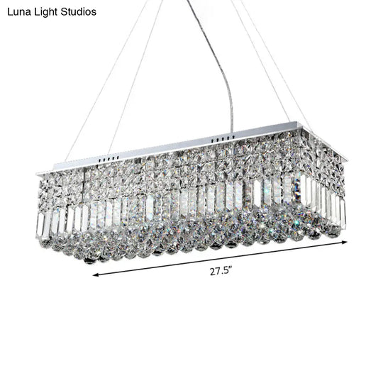 Modern Chrome Chandelier With Crystal Shade - 8 Light Rectangle Ceiling Fixture For Living Room