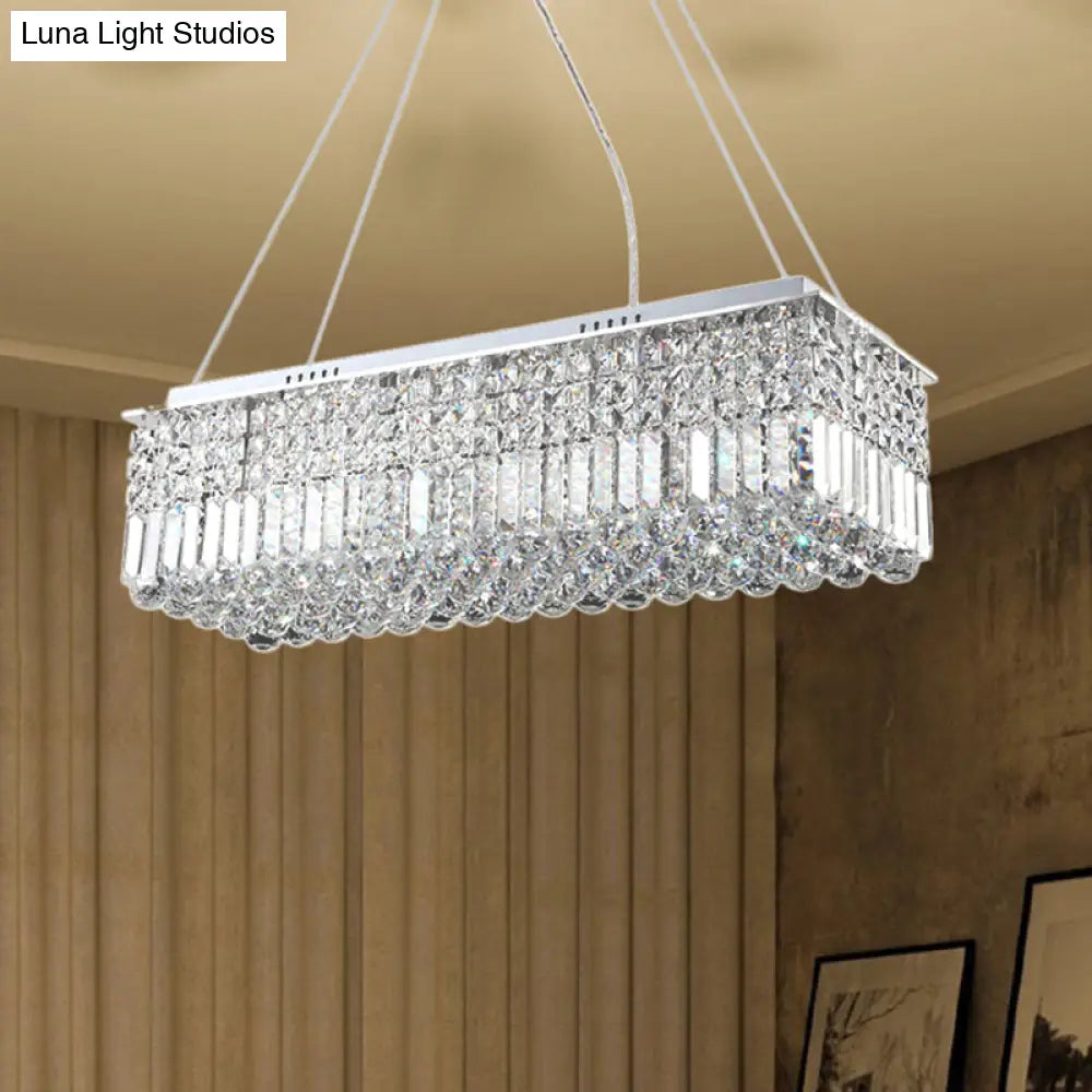 Modern Chrome Chandelier With Crystal Shade - 8 Light Rectangle Ceiling Fixture For Living Room