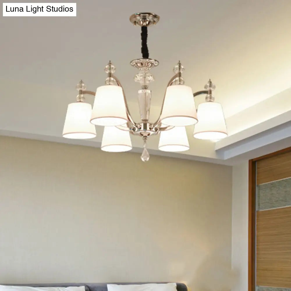 Modern Chrome Chandelier With Curved Arms - 3/6/8 Lights White Glass Hanging Lamp Fixture