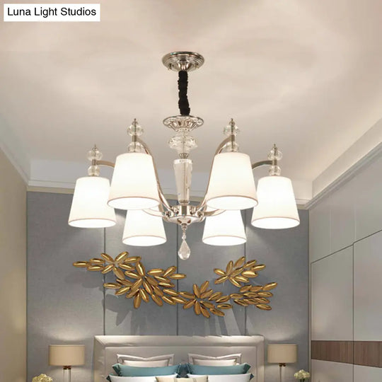 Modern Chrome Chandelier With Curved Arms - 3/6/8 Lights White Glass Hanging Lamp Fixture