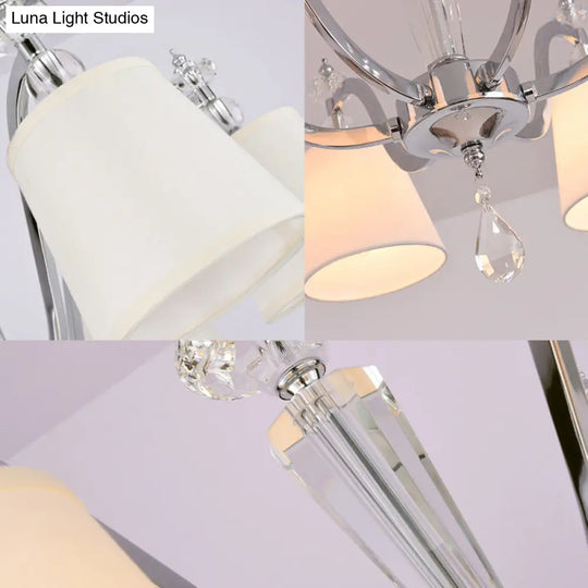 Modern Chrome Chandelier With Curved Arms - 3/6/8 Lights White Glass Hanging Lamp Fixture