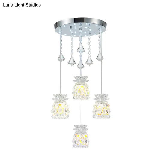 Modern Chrome Cluster Pendant Dining Room Light Kit With Cup-Shape Crystal Shades - 4-Bulb Hanging