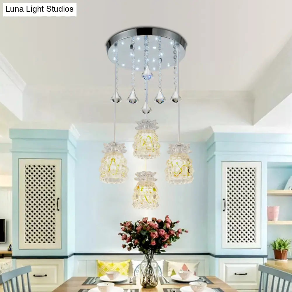 Modern Chrome Cluster Pendant Light With Crystal Shade - Perfect For Dining Rooms 4-Bulb Hanging