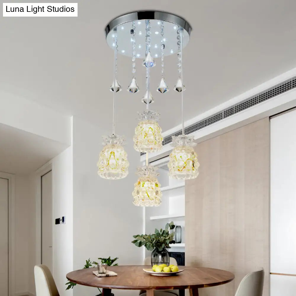 Modern Chrome Cluster Pendant Dining Room Light Kit With Cup-Shape Crystal Shades - 4-Bulb Hanging