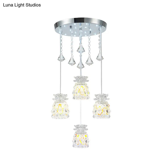 Modern Chrome Cluster Pendant Light With Crystal Shade - Perfect For Dining Rooms 4-Bulb Hanging