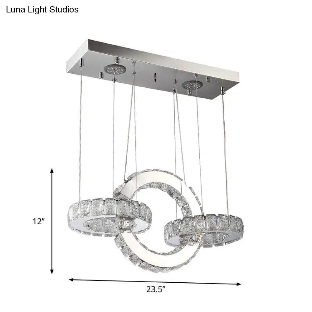 Modern Crystal Block-Design Pendant Led Chandelier With Chrome Finish