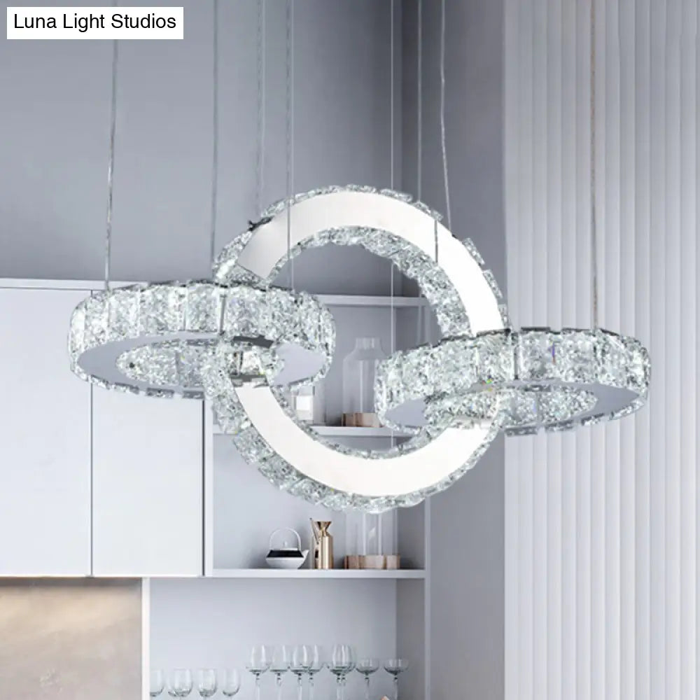 Modern Crystal Block-Design Pendant Led Chandelier With Chrome Finish