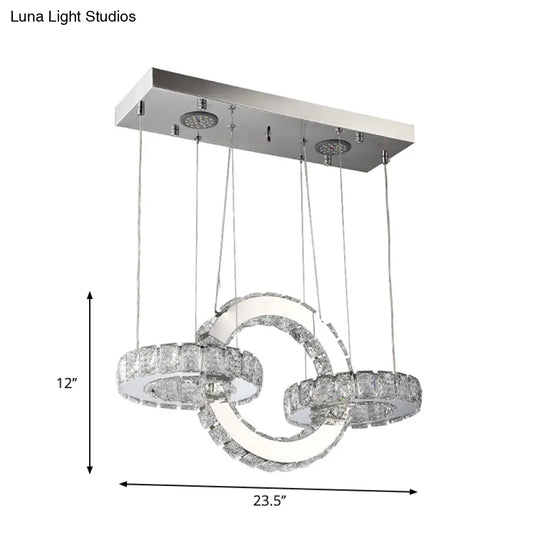 Modern Chrome Crystal Block Ring Chandelier Pendant With Led Down Lighting