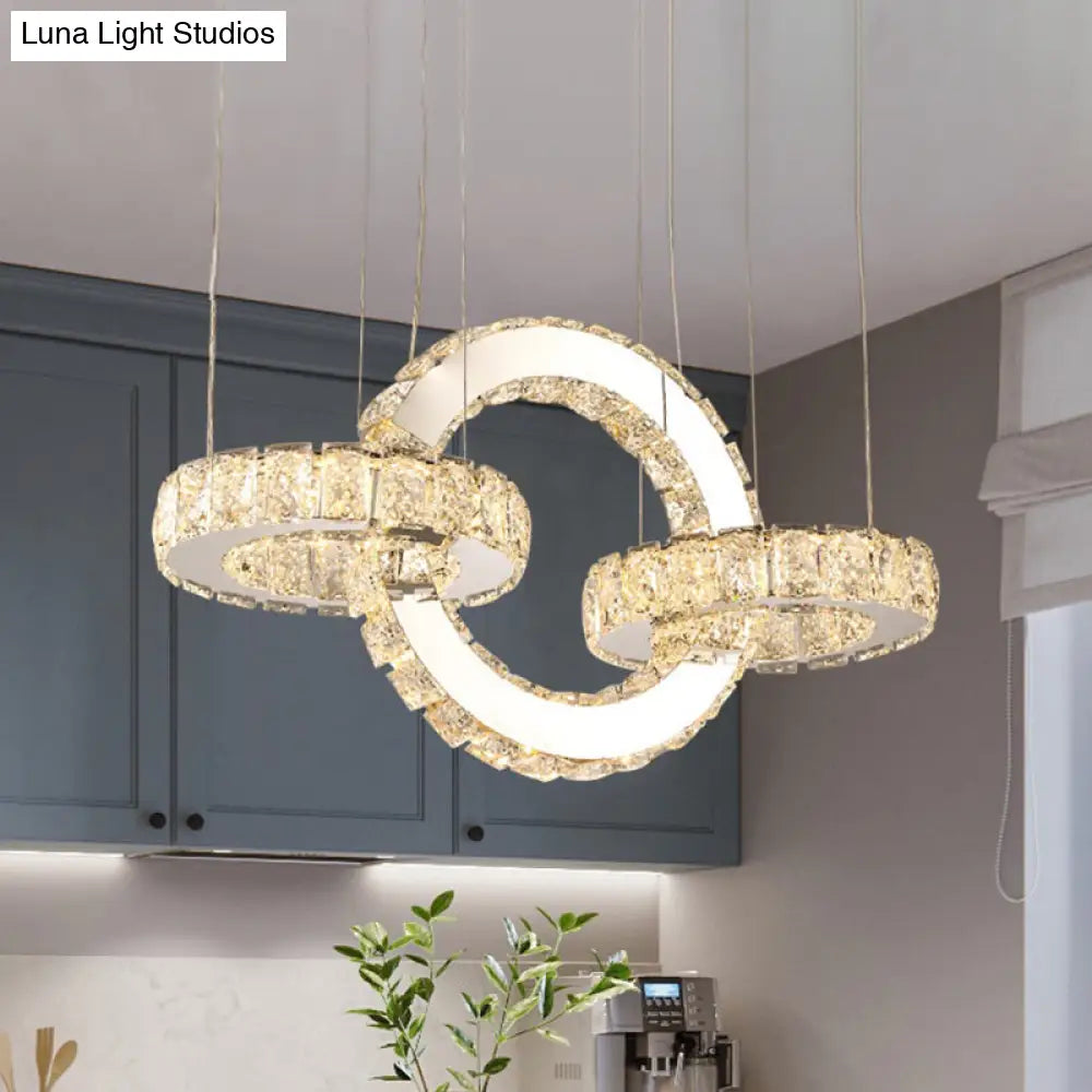 Modern Crystal Block-Design Pendant Led Chandelier With Chrome Finish